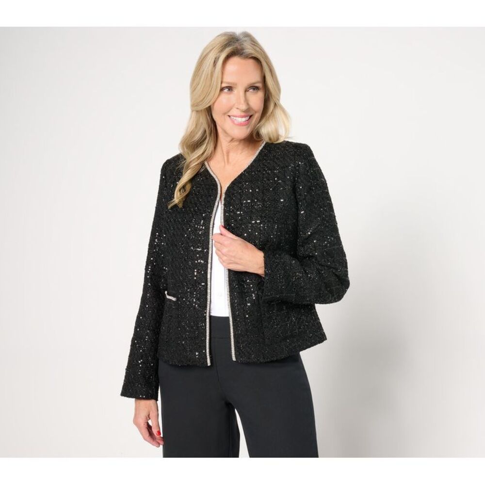SUNNYLiFE Women's Jacket Sz S Always Isaac Plaid Sequin Tweed Black A671293